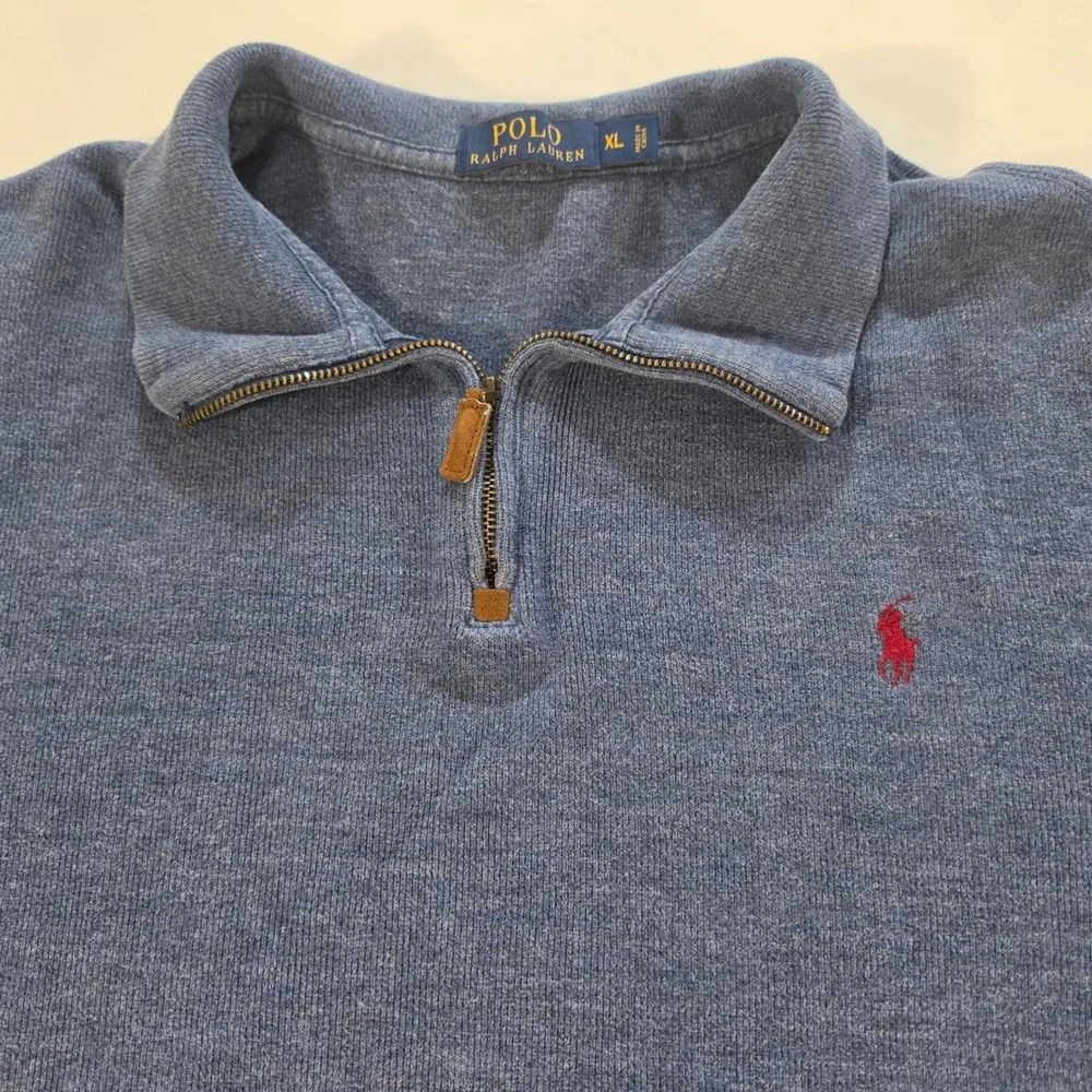 Polo Ralph Lauren Mens XL Blue Heathered Quarter Zip Pullover Sweater Pony Logo